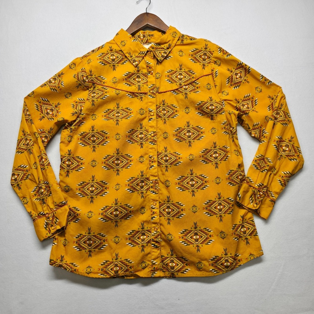 Cotton Rye Women's Orange Southwestern Aztec Pearl Snap‎ Shirt Size Large